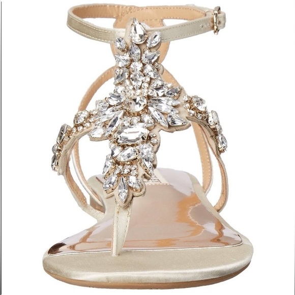 BADGLEY MISCHKA Cara II Crystal Embellished Flat Sandal Rhinestone Bling 7 - Picture 2 of 10